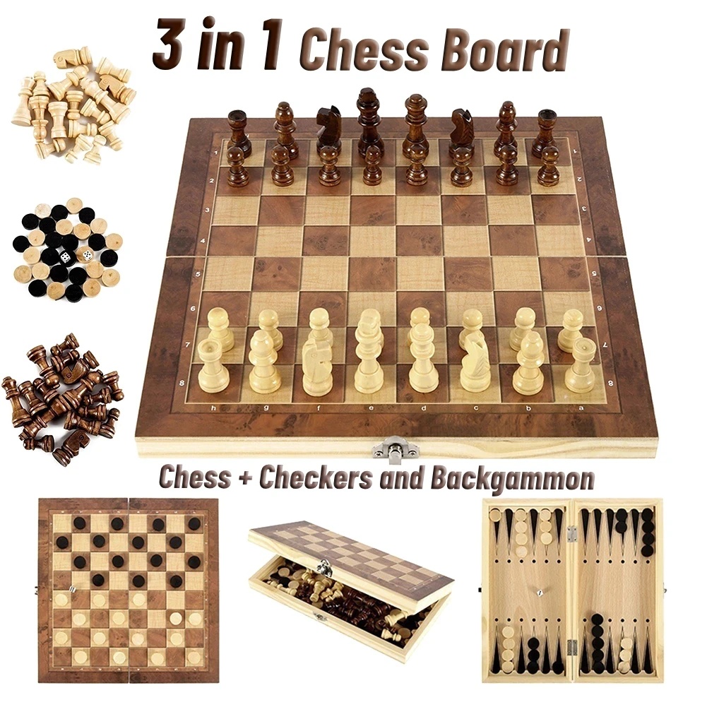 Board Game Harvest - 3 in 1 Wooden Checkers Backgammon